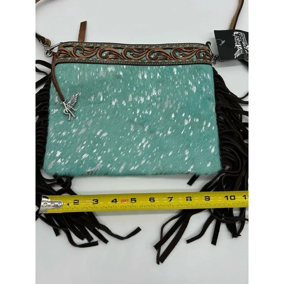 Angel Ranch Acid Wash Crossbody Bag Western Fringe Leather - Picture 10 of 11